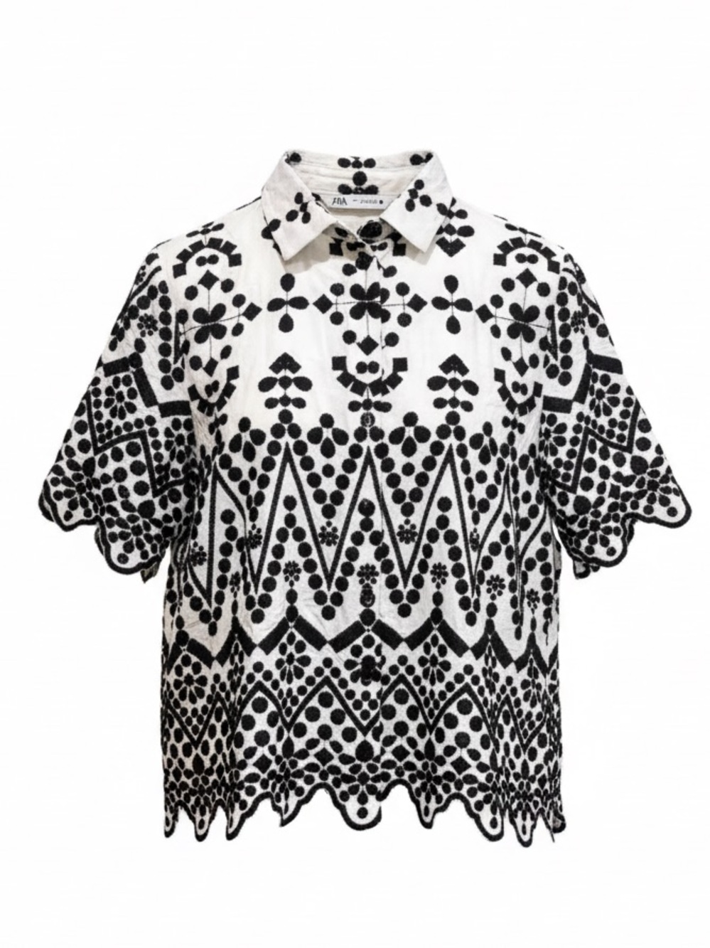 Zara Monochrome Geometric Embroidery Shirt - Picture 1 of 14